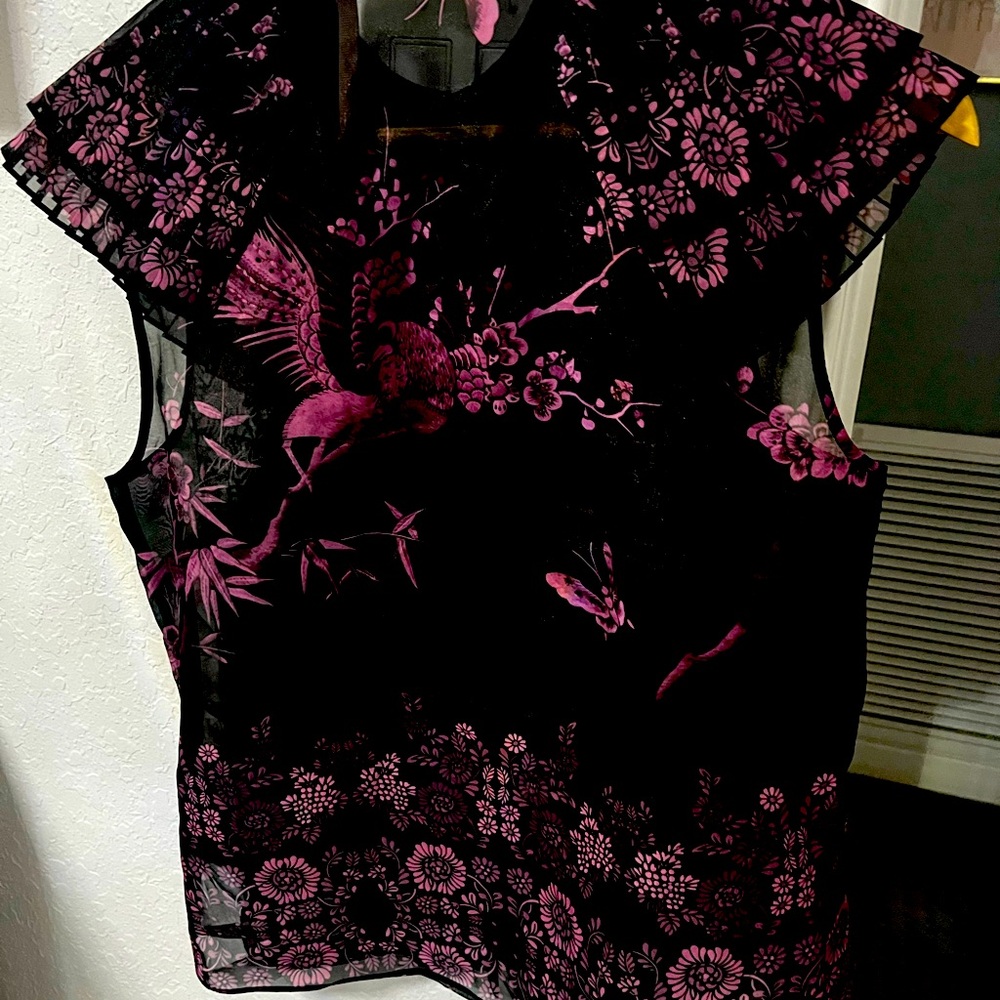 Ted Baker Briela Orient Pleated High Neck Blouse Top Black Size 3